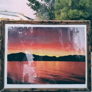 4'×2' Real Sunset photo of Lake Tahoe with Fractal Burnt (electricity)wood frame